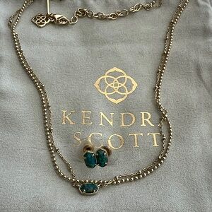 Kendra Scott Gold Necklace and earring set with Teal Opal